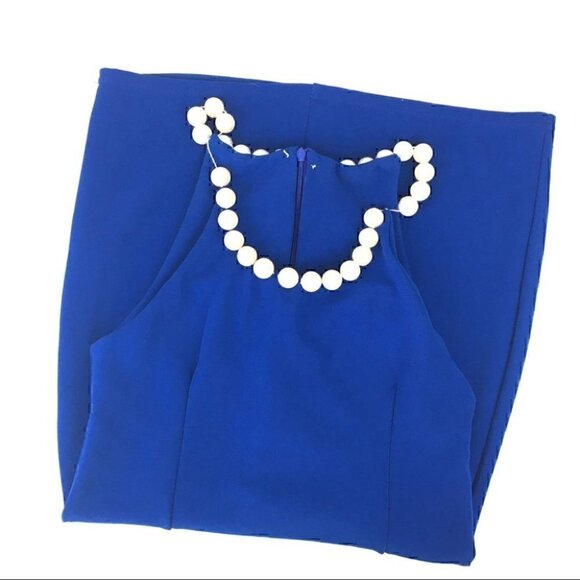 Royal Blue Large Pearl  Neckline Mini Dress - Picture 5 of 6